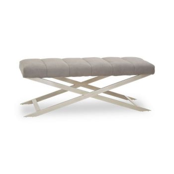 Gilden Bench with Cross Base - Metal/Wood/Textile - L44 x W120 x H45 cm - Silver/Grey