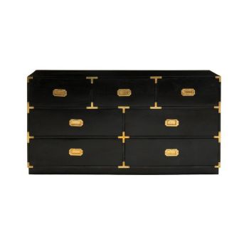 Sarter Seven Drawer Chest - Mango Wood - L43 x W145 x H77 cm - Black/Gold