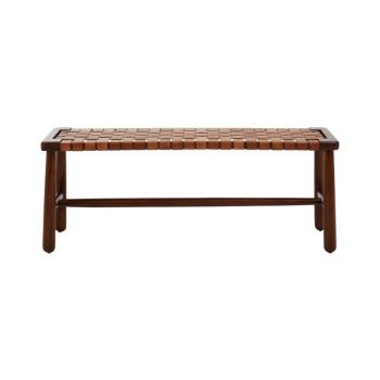 Inca Strapped Bench - Wood/Textile - L43 x W124 x H48 cm - Brown