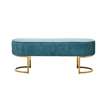 Zamora Green Velvet Ottoman Bench with Golden Metal Legs - Wood/Synthetic/Textile - L46 x W121 x H45 cm