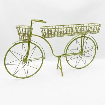 138cm Bicycle Planter - Metal - L33 x W138 x H80 cm - Leaf Green