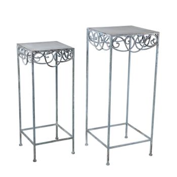 66cm Decorative Metal Garden Plant Stand (Set of 2) - L27 x W27 x H66 cm - Blue/Gold