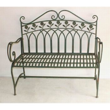 112cm Decorative Metal Garden Bench - L63 x W112 x H99 cm - Blue/Gold