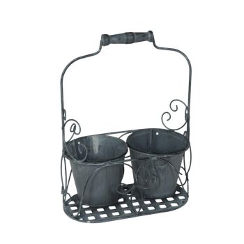 2 Decorative Basket Pot Planter - Metal - L13 x W26 x H34 cm - Grey