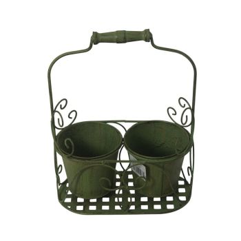 2 Decorative Basket Pot Planter - Metal - L13 x W26 x H34 cm - Leaf Green