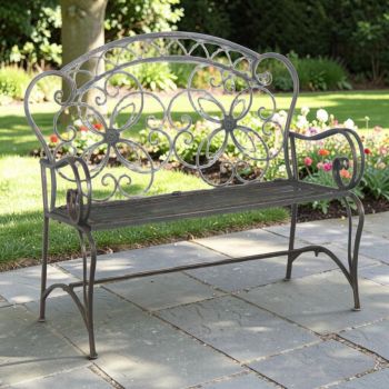 111cm Vintage Garden Bench in Antique Finish - Metal - L103 x W46 x H111 cm - Green/Gold