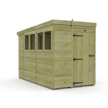 5ft x 10ft Pent Garden Shed Single Door With Windows - Pressure Treated Timber - L152 x W305 x H210 cm - Natural
