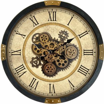 64cm Gear Clock - Metal - L8 x W64 x H64 cm - Black Frame