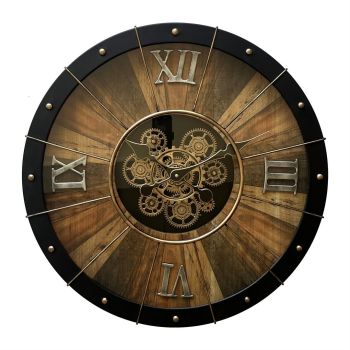 60cm Round Wall Gear Clock for Living Room/Hallway/Dining Room - Metal - L8 x W60 x H60 cm