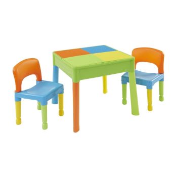 5-in-1 Square Activity Table and Two Chairs Set - L54 x W51 x H45 cm - Mulitcolour