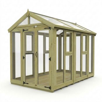 6ft x 10ft Apex Toughened Glass Greenhouse - Pressure Treated Timber - L183 x W305 x H210 cm - Natural