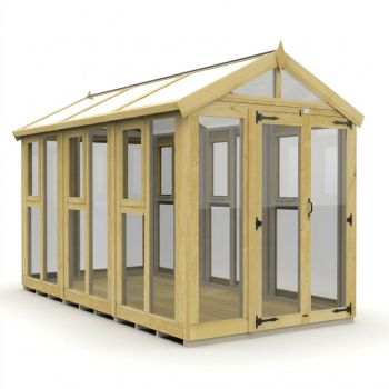 6ft x 12ft Apex Toughened Glass Greenhouse - Pressure Treated Timber - L183 x W366 x H210 cm - Natural