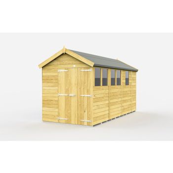 6 x 13 Feet Apex Shed - Double Door With Windows - Wood - L387 x W175 x H217 cm