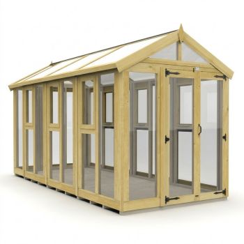 6ft x 14ft Apex Toughened Glass Greenhouse - Pressure Treated Timber - L183 x W427 x H210 cm - Natural