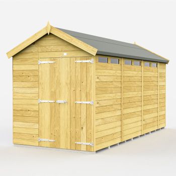 6 x 15 Feet Apex Security Shed - Double Door - Wood - L454 x W175 x H217 cm