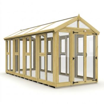 6ft x 16ft Apex Toughened Glass Greenhouse - Pressure Treated Timber - L183 x W488 x H210 cm - Natural