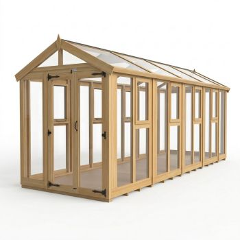6ft x 18ft Apex Toughened Glass Greenhouse - Pressure Treated Timber - L183 x W549 x H210 cm - Natural