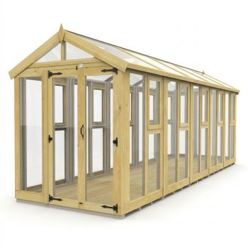 6ft x 20ft Apex Toughened Glass Greenhouse - Pressure Treated Timber - L183 x W610 x H210 cm - Natural
