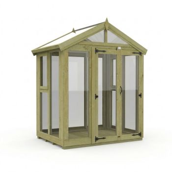 6ft x 4ft Apex Glass Greenhouse - Pressure Treated Timber - L183 x W122 x H210 cm - Natural