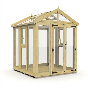 6ft x 6ft Apex Glass Greenhouse - Pressure Treated Timber - L183 x W183 x H210 cm - Natural