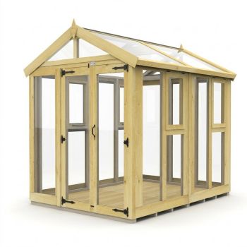 6ft x 8ft Apex Toughened Glass Greenhouse - Pressure Treated Timber - L183 x W244 x H210 cm - Natural