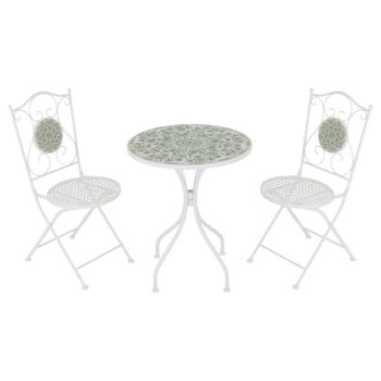 Ferne Patio Dining Set - L60 x W71 x H60 cm - White/Green Leaf