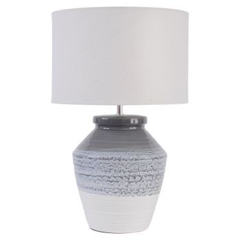 Skyline Table Lamp with Shade E27 60W - Porcelain/Linen/Iron - L38 x W38 x H59 cm - Grey/Ecru