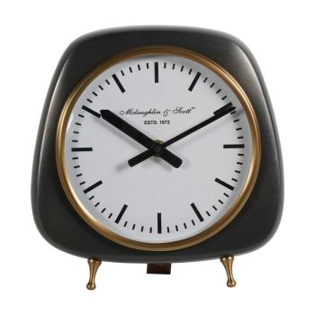 Mid Century Style Table Clock Small - Aluminium/Stainless Steel - L9.5 x W19.6 x H20.5 cm - Charcoal Grey/Gold