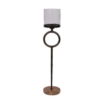Rutland Pillar Floor Hurricane Large - Marble/Iron/Glass - L23 x W23 x H108.5 cm - Antique Gold/Forest Brown