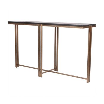 Dalston Sandblasted Wood and Champagne Frame Console Table - Iron/Wood - L36.5 x W131 x H75.5 cm - Black/Gold