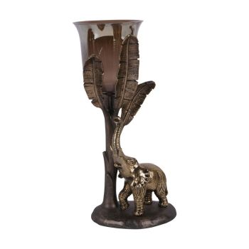 Kariba Elephant Hurricane Large - Glass/Aluminium - L17 x W17 x H37 cm - Antique Brass