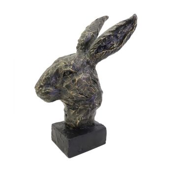 Albert Rabbit Head Sculpture - Polyresin/Limestone - L15.2 x W27.8 x H40.3 cm - Antique Bronze