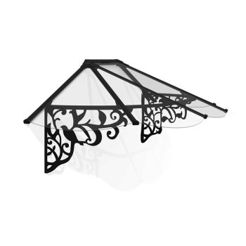 Patio Cover Lily Extendable Series Canopy Door Awning Kit 2130 Clear - Acrylic - L216 x W88 x H70 cm - Black