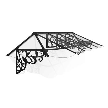Patio Cover Lily Extendable Series Canopy Door Awning Kit 3600 Clear - Acrylic - L370.2 x W88 x H70 cm - Black