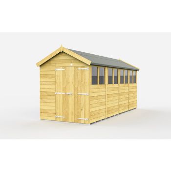 7 x 16 Feet Apex Shed - Double Door With Windows - Wood - L472 x W214 x H217 cm