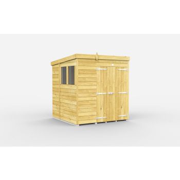 7 x 7 Feet Pent Shed - Double Door With Windows - Wood - L214 x W214 x H201 cm