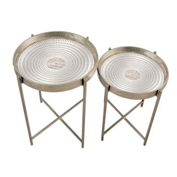43/53cm Round Tables (Set of 2) - Silver-gold Metallic Frame - L36 x W36 x H45 cm