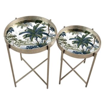 43/53cm Round Marble-Effect Silver Top Tables (Set of 2) - L36 x W36 x H45 cm