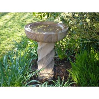 Rainbow Sandstone Bird Bath with Twirled Column - 45cm Dia x 60cm H
