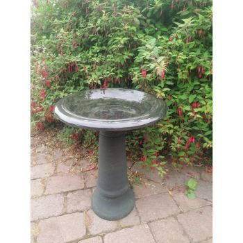8032-Hunter Green Fiber Clay Bird Bath - 50cm Dia x 70cm H