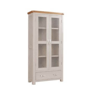 Bologna Painted Display Cabinet with Glass Doors - D37 x W90 x H180 cm - Oak