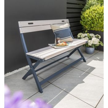 Galaxy Folding Bench - Eucalyptus - L110 x W66 - H75 - Greywash/Blue