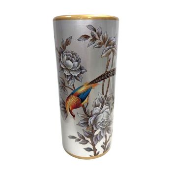 18 Inch Floral Silver Umbrella Stand - Ceramic - L20 x W20 x H46 cm
