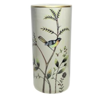 18" Umbrella Stand - Single Bird on Branches and Leaves Design - Pale Green - Ceramic - L20 x W20 x H46 cm