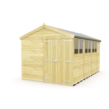 8 x 15 Feet Apex Shed - Double Door With Windows - Wood - L454 x W231 x H217 cm
