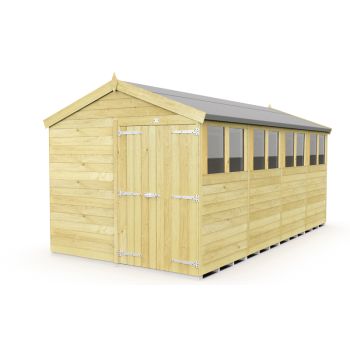 8 x 16 Feet Apex Shed - Double Door With Windows - Wood - L472 x W231 x H217 cm