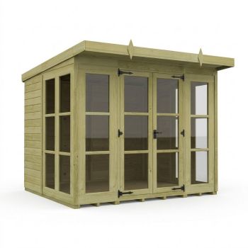8ft x 7ft Georgian Pent Summer House - Pressure Treated Timber - L244 x W213 x H210 cm - Natural