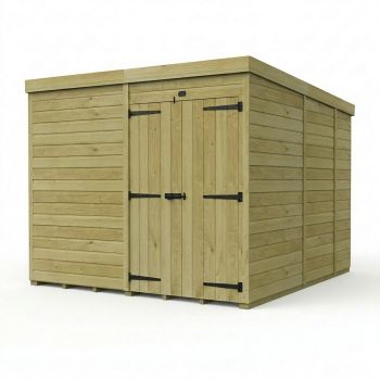 8ft x 9ft Pent Garden Shed Double Door No Windows - Pressure Treated Timber - L244 x W274 x H210 cm - Natural