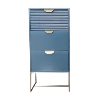 Multi Pack of 2 - 3 Drawer Bedside Table - Wood - L24 x W30 x H64 cm - Blue
