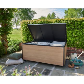 Royce Large Wood Look Storage Box - Powder Coated Aluminium - L74 x W160 x H90 cm